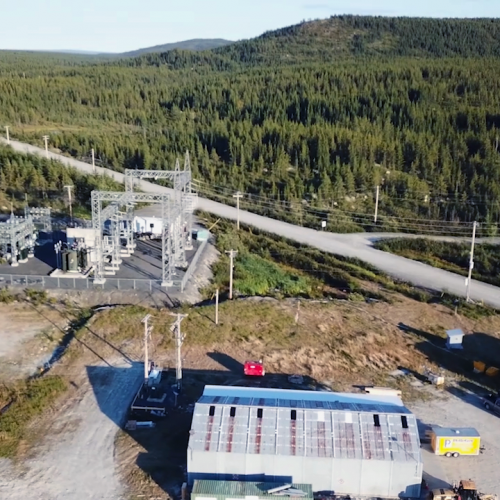 Sub-station and high-tension power lines, Office, and Core logging facility