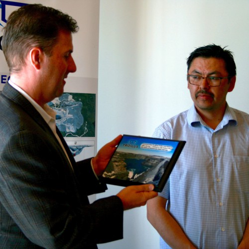 Troilus' Community Liaison, John Matoush and CEO, Justin Reid at the Troilus Office Opening in Mistissini - 2018