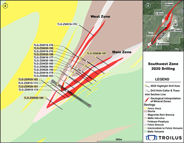 Southwest drill hole locations