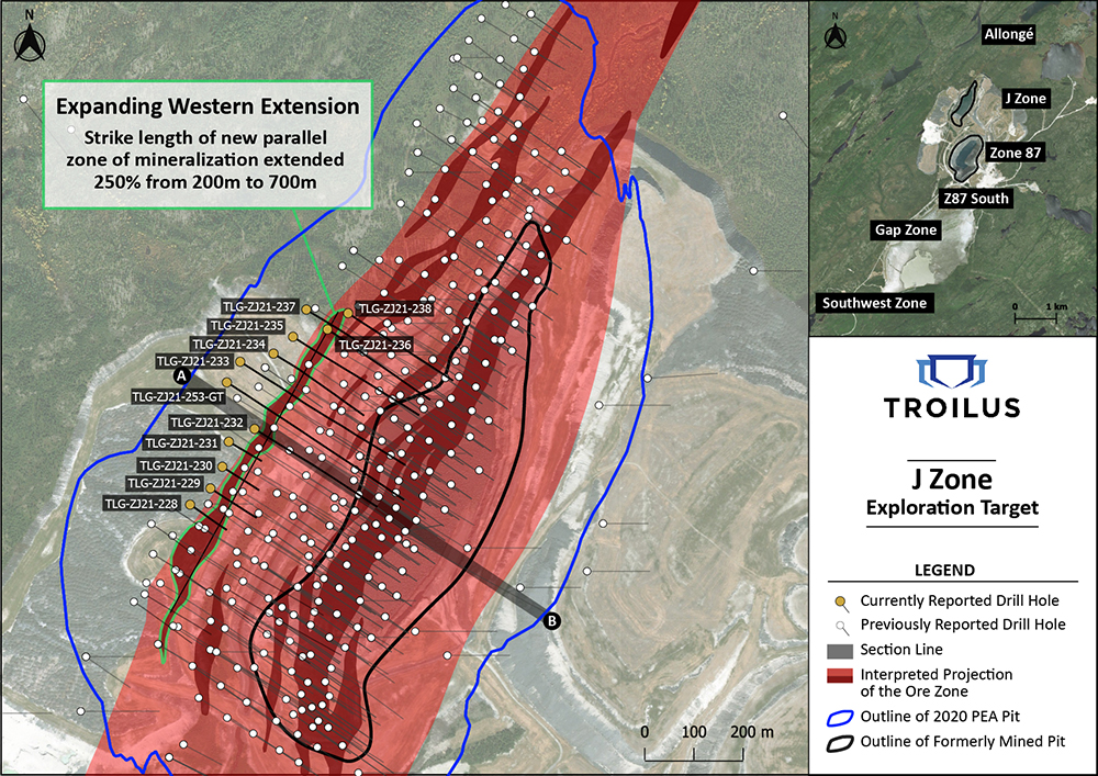 Carte de la vue aérienne du secteur J avec l’emplacement du nouveau forage