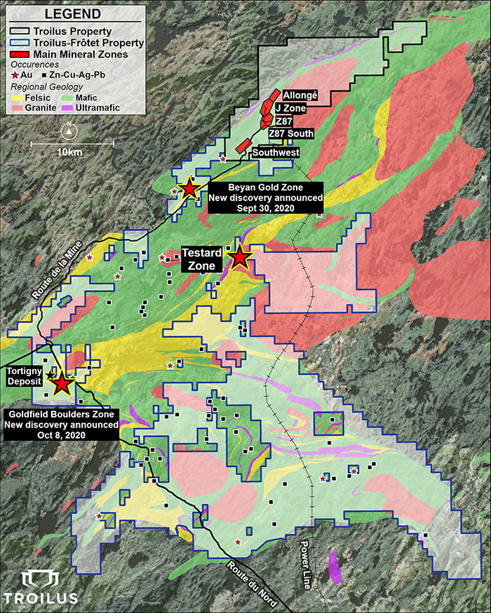 Troilus Property, Regional Geology and Location of the Testard Zone